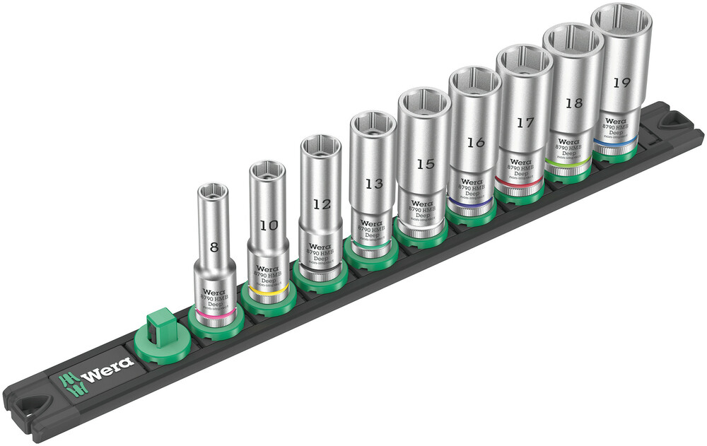 Wera 05005440001 Magnetic Socket Rail B Deep 1 Socket Set, 3/8" Dr, 9 Pc