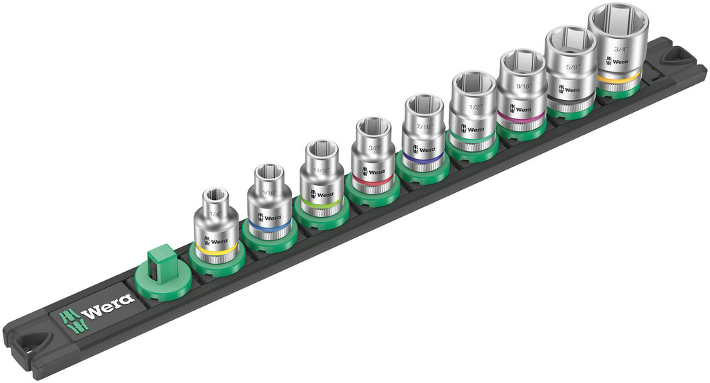Wera 05005450001 Magnetic Socket Rail B SAE 1 Zyklop Socket Set 3/8" Dr, SAE, 9 Pc
