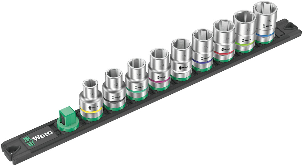 Wera 05005460001 Magnetic Socket Rail C 4 Zyklop Socket Set, 1/2" Dr, 9 Pc