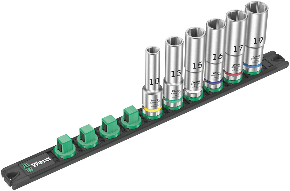 Wera 05005470001 Magnetic Socket Rail C Deep 1 Socket Set, 1/2" Dr, 6 Pc