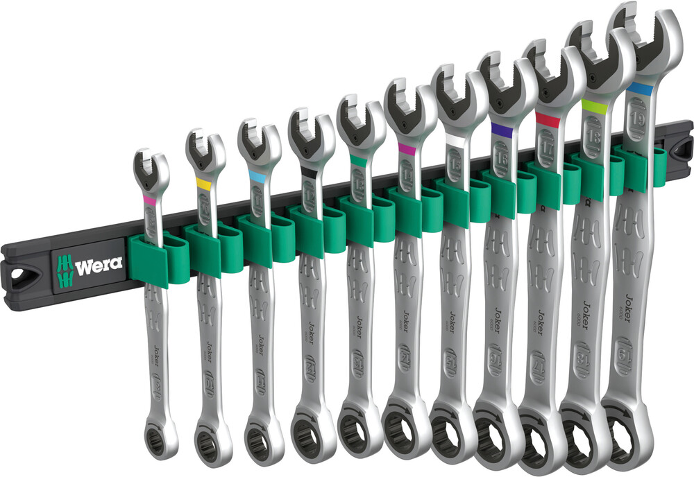 Wera 05020014001 9630 Magnetic Rail 6000 Joker 1 Ratcheting Combination Wrenches Set, 11 Pc