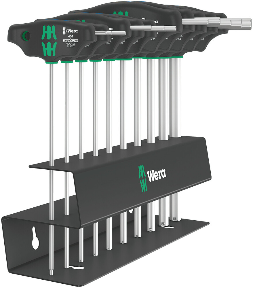 Wera 05023454001 454/10 HF Set SAE 2 Screwdriver Set T-Handle Hex-Plus Screwdrivers w/Holding Function, SAE, 10 Pc