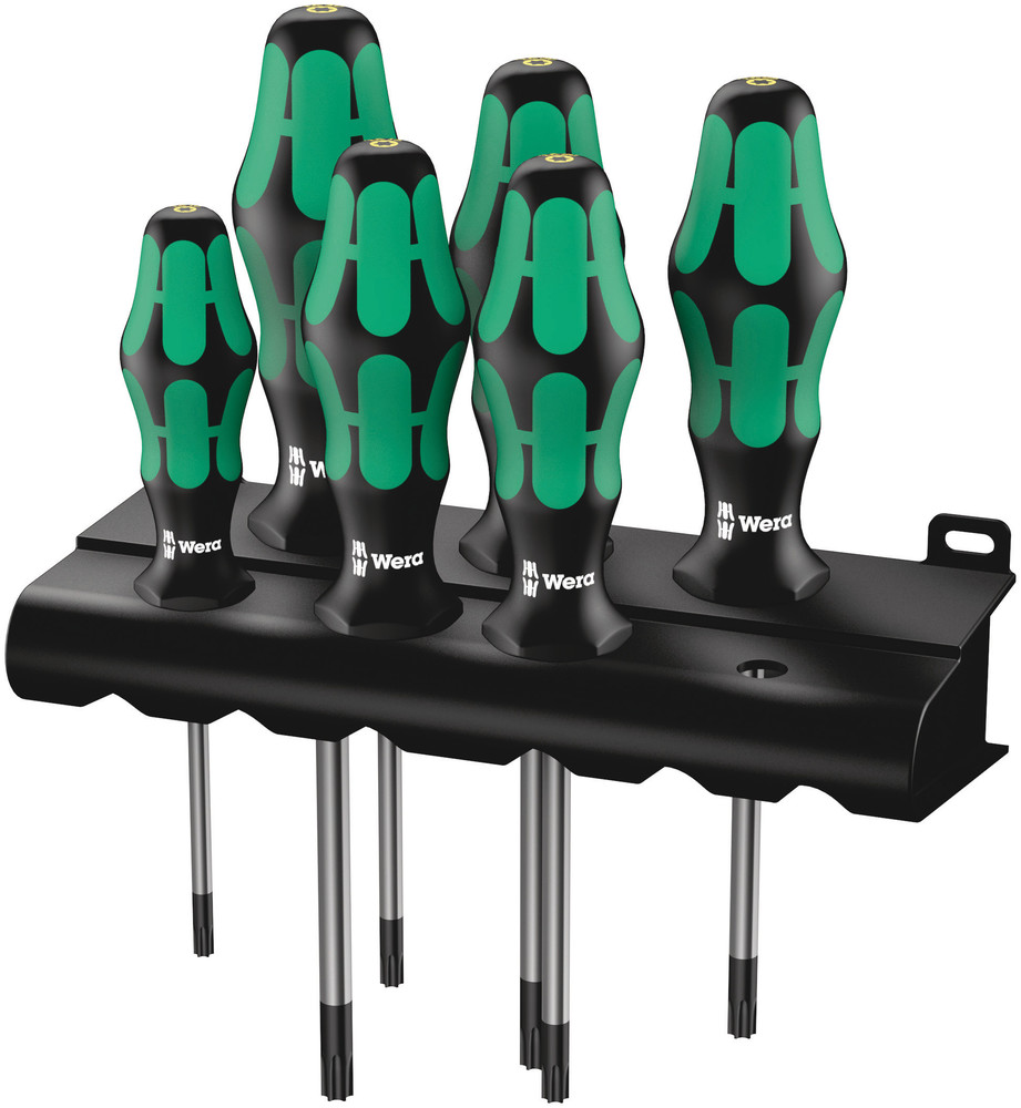 Wera 05028059001 367/6 TORX® HF Kraftform Plus Screwdriver Set w/Holding Function and Rack, 6 Pc