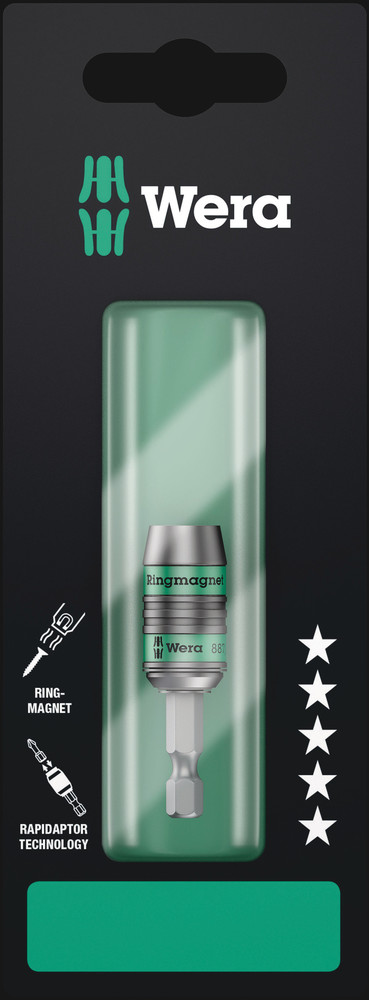 Wera 05073511001 887/4 RR SB Rapidaptor Universal Bit Holder With Ring Magnet, 1/4" X 57 mm