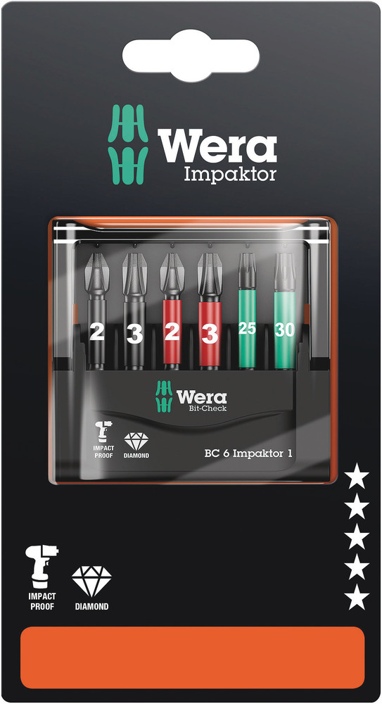 Wera 05073890001 Bit-Check 6 Impaktor 1 SB, 6 Pc