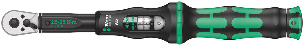 Wera 1/4" Dr Click-Torque A 5 Torque Wrench With Reversible Ratchet, 2.5-25 Nm / 1-18 ft-lb