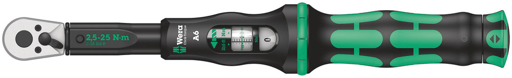 Wera 1/4" Dr Click-Torque A 6 Torque Wrench With Reversible Ratchet, 2.5-25 Nm / 1-18 ft-lb
