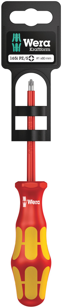 Wera 05100021001 165 I PZ/S SB VDE Insulated Screwdriver For PlusMinus Screws (Pozidriv/Slotted), # 1 X 80 mm