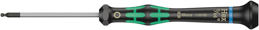 Wera 05118100001 2052 Ball End Hexagon Screwdriver For Electronic Applications, 5/64" X 60 mm