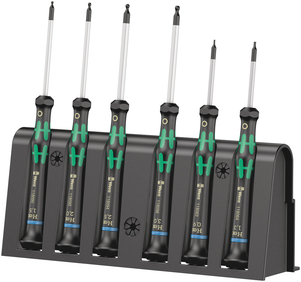 Wera 05118156001 2052/6 Hexagon Screwdriver Set and Rack For Electronic Applications, 6 Pc