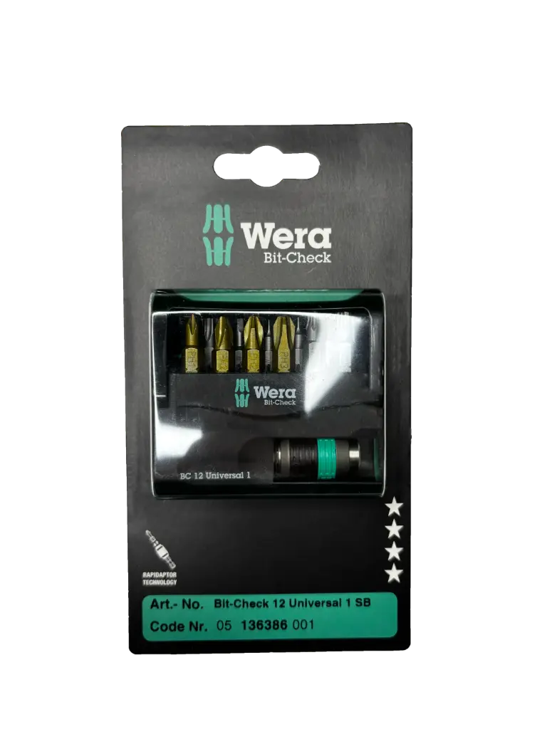 Wera 05136386001 Bit-Check 12 Universal 1 SB 25mm Bits For PH/TX/SQ Screws