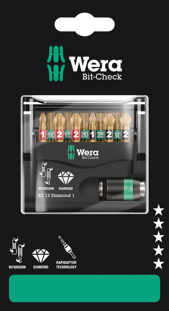 Wera 05136392001 Bit-Check 12 Diamond 1 SB, 12 Pc