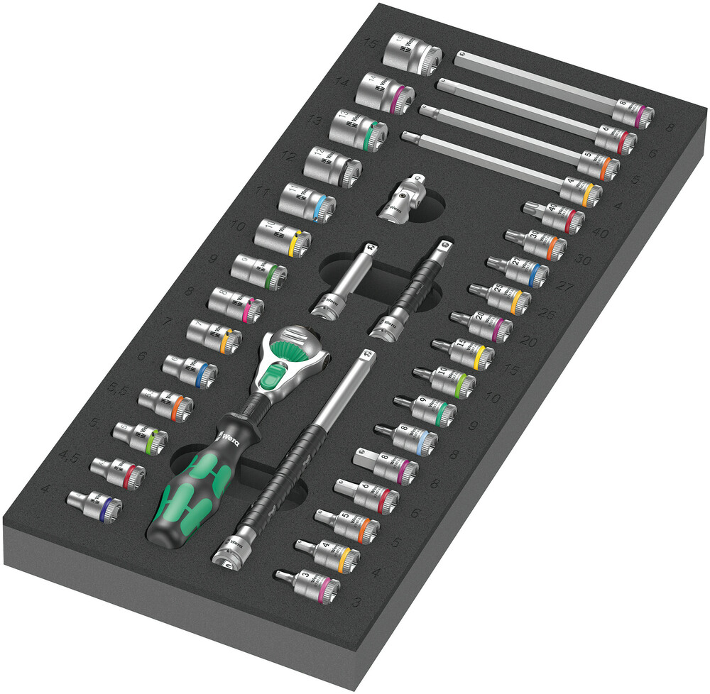 Wera 05150110001 9720 Foam Insert 8000 A Zyklop 1/4" Ratchet Set 1, 37 Pc
