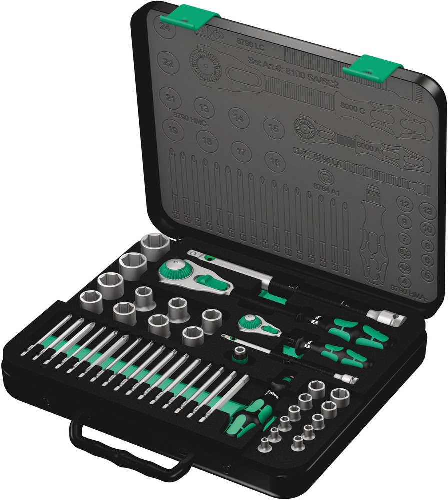 Wera 05160785001 8100 SA/SC 2 Zyklop Speed Ratchet Set, 1/4" Dr and 1/2" Dr, Metric, 43 Pc