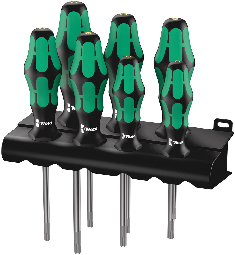 Wera 05223161001 367/7 TORX® HF Kraftform Plus Screwdriver Set w/Holding Function and Rack, 7 Pc