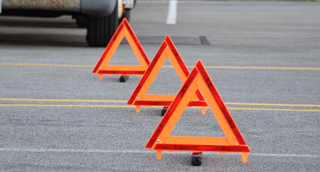 Emergency Warning Triangle Kit, 16.82" X 17.75" Orange, Red And Black Reflective Plastic (3) Triangles in Red Box