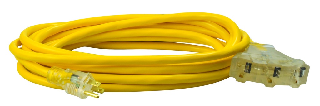Southwire 25ft SJTW 12/3 Three-Way Power Block W/ Lighted End  (Yellow)