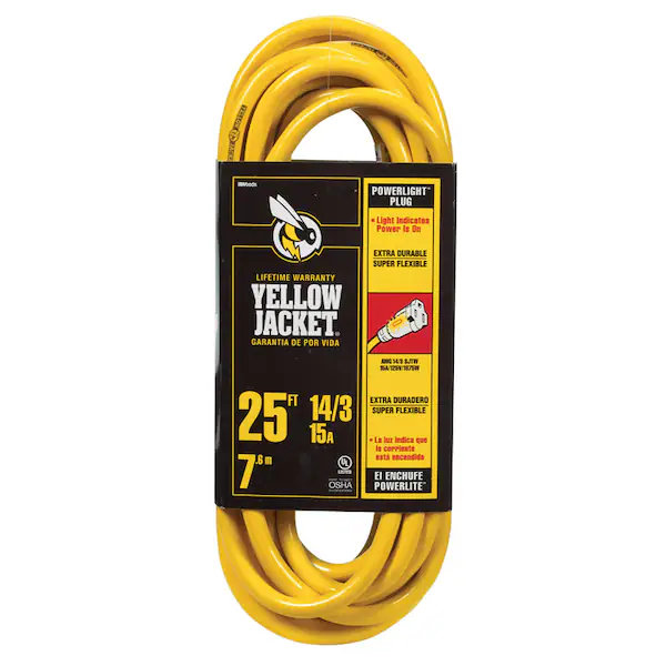 Southwire 12/3 25' SJTW YELLOW EXTENSION CORD WITH POWER LIGHT INDICATOR