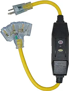 Yellow Jacket 12/3 2' SJTW INLINE GFCI TRIPLE TAP LIT END