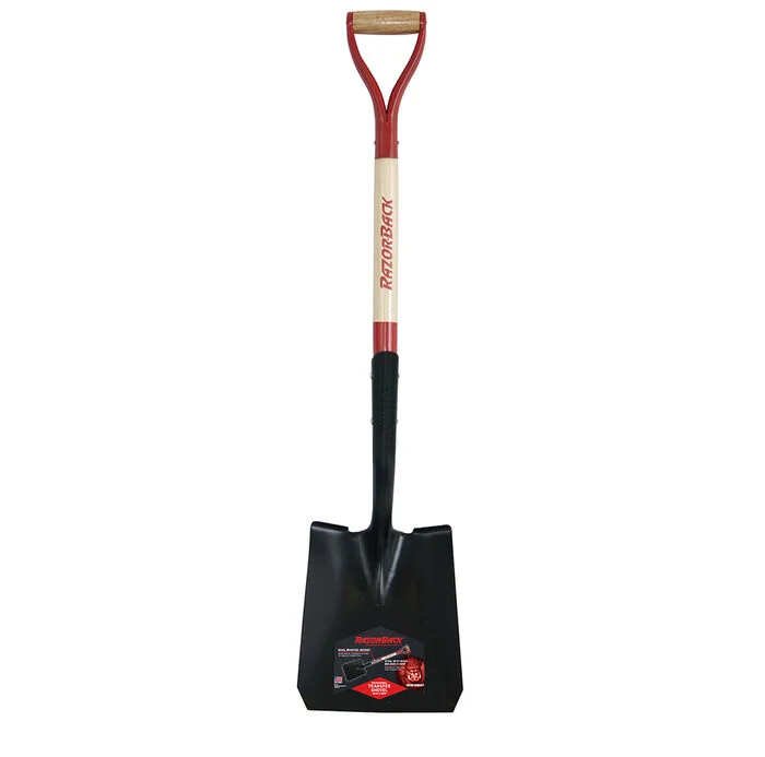 Razor-Back Square Point Transfer Shovel, Steel Blade, D-Grip Handle, 30 in Wood Handle