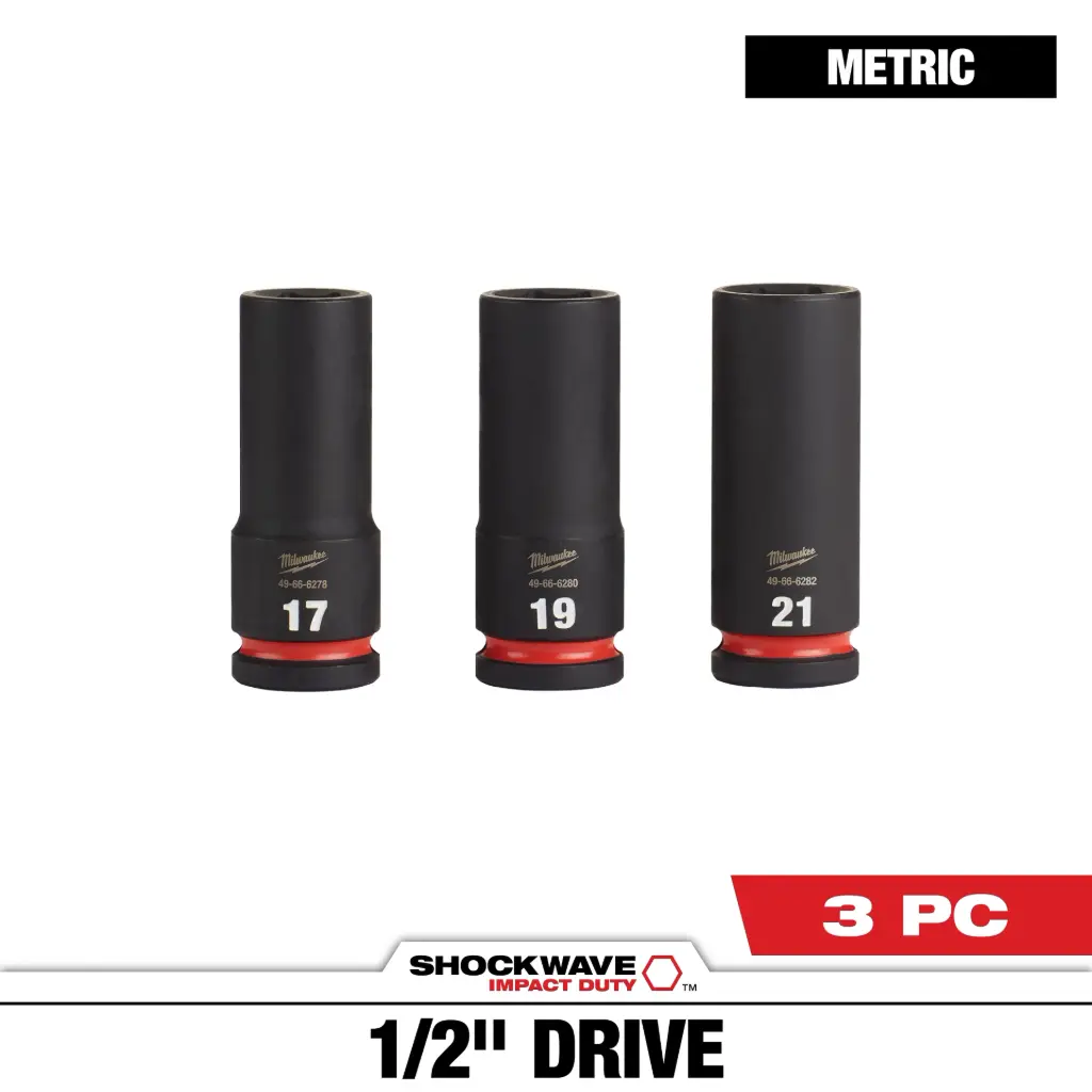 Milwaukee 49-66-7025 3PC SHOCKWAVE™ Impact Duty 1/2" Drive Metric Deep 6 Point Socket Set
