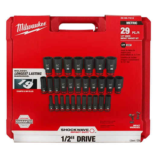 Milwaukee 49-66-7015 29PC SHOCKWAVE™ Impact Duty 1/2" Drive Metric Deep 6 Point Socket Set