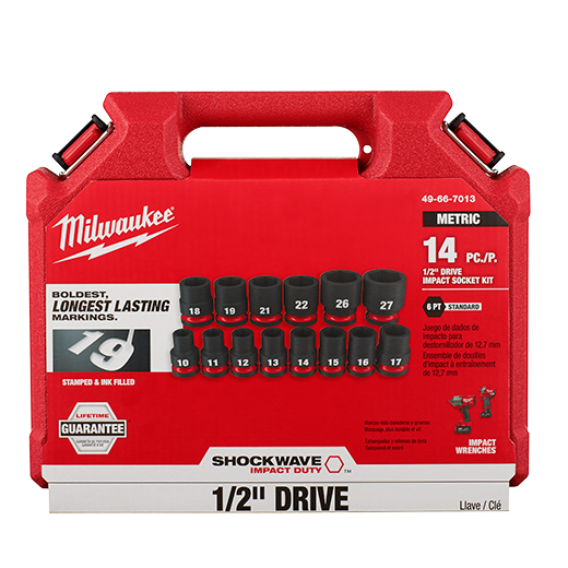 Milwaukee 49-66-7013 14PC SHOCKWAVE™ Impact Duty 1/2" Drive Metric Standard 6 Point Socket Set