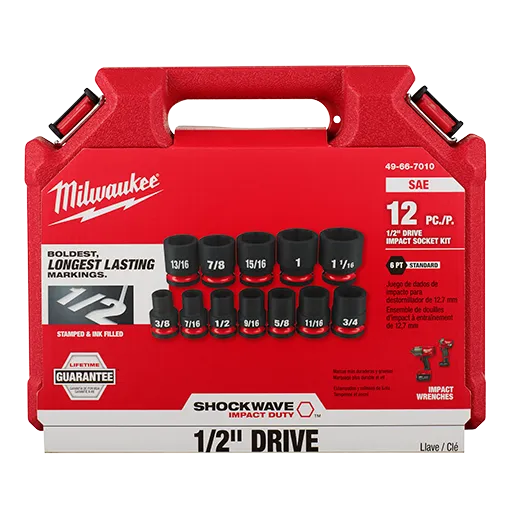 Milwaukee 49-66-7010 12PC SHOCKWAVE™ Impact Duty 1/2" Drive SAE Standard 6 Point Socket Set