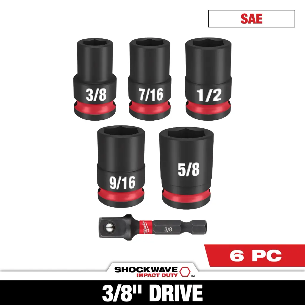 Milwaukee 49-66-7035 6PC SHOCKWAVE™ Impact Duty 3/8" Drive SAE Standard Socket Set