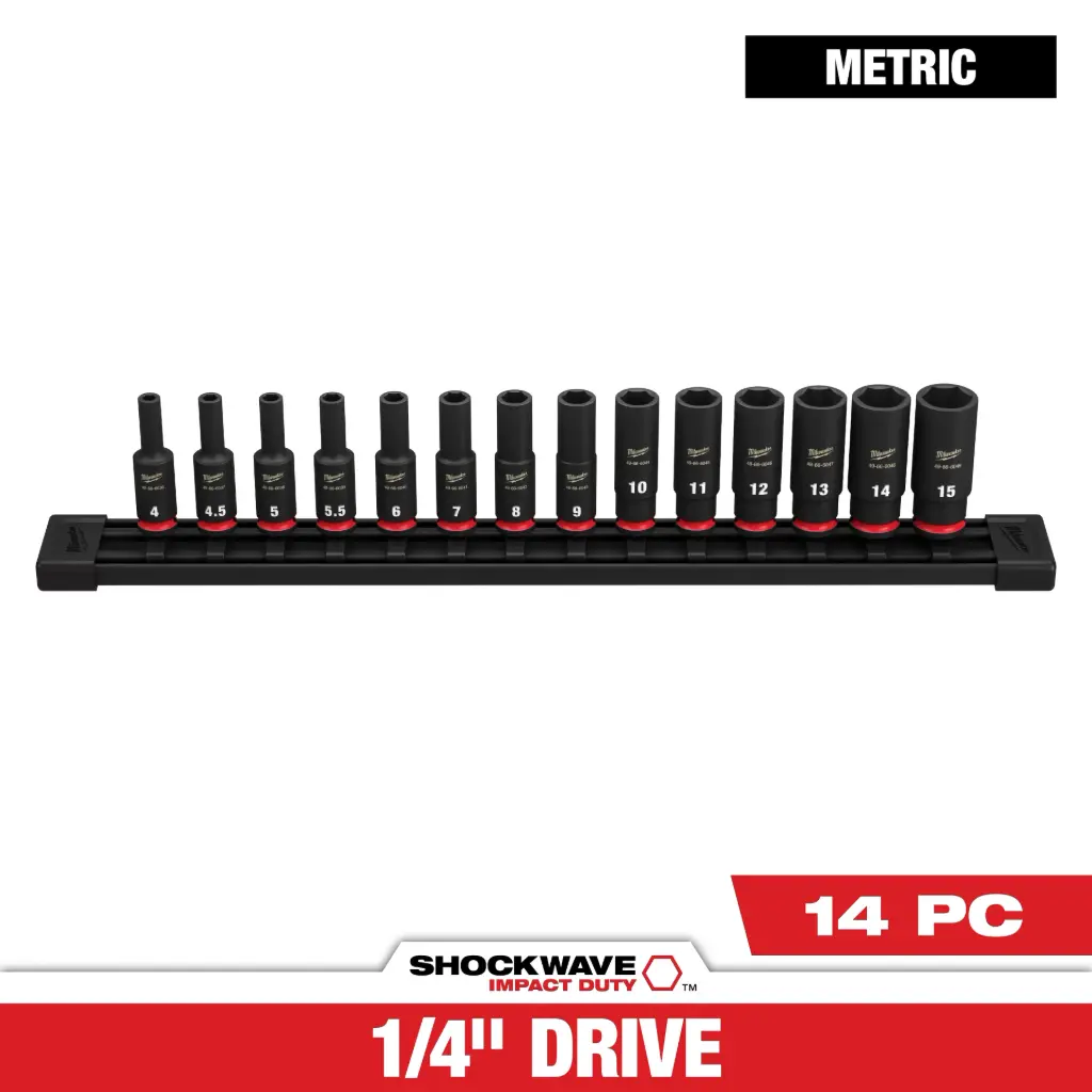 Milwaukee 49-66-7003 14PC SHOCKWAVE™ Impact Duty 1/4" Drive Metric Deep 6 Point Socket Set