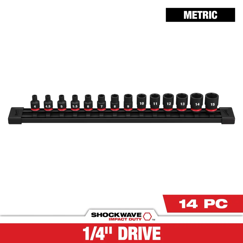 Milwaukee 49-66-7002 14PC SHOCKWAVE™ Impact Duty 1/4" Drive Metric Standard 6 Point Socket Set
