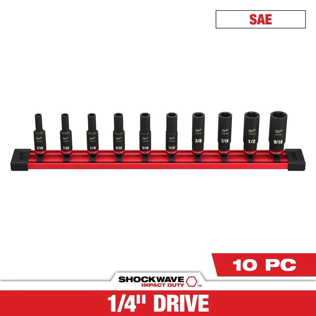 Milwaukee 49-66-7001 10PC SHOCKWAVE™ Impact Duty 1/4" Drive SAE Deep 6 Point Socket Set