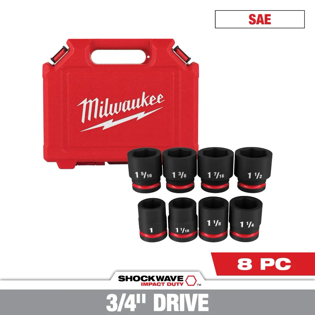 Milwaukee 49-66-7017 8PC SHOCKWAVE™ Impact Duty 3/4" Drive SAE Standard 6 Point Socket Set
