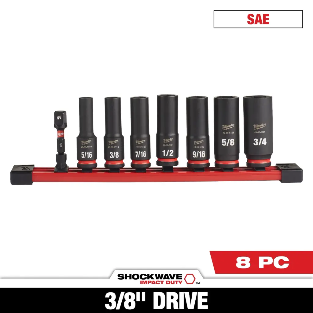 Milwaukee 49-66-7024 8PC SHOCKWAVE™ Impact Duty 3/8" Drive SAE Deep 6 Point Socket Set