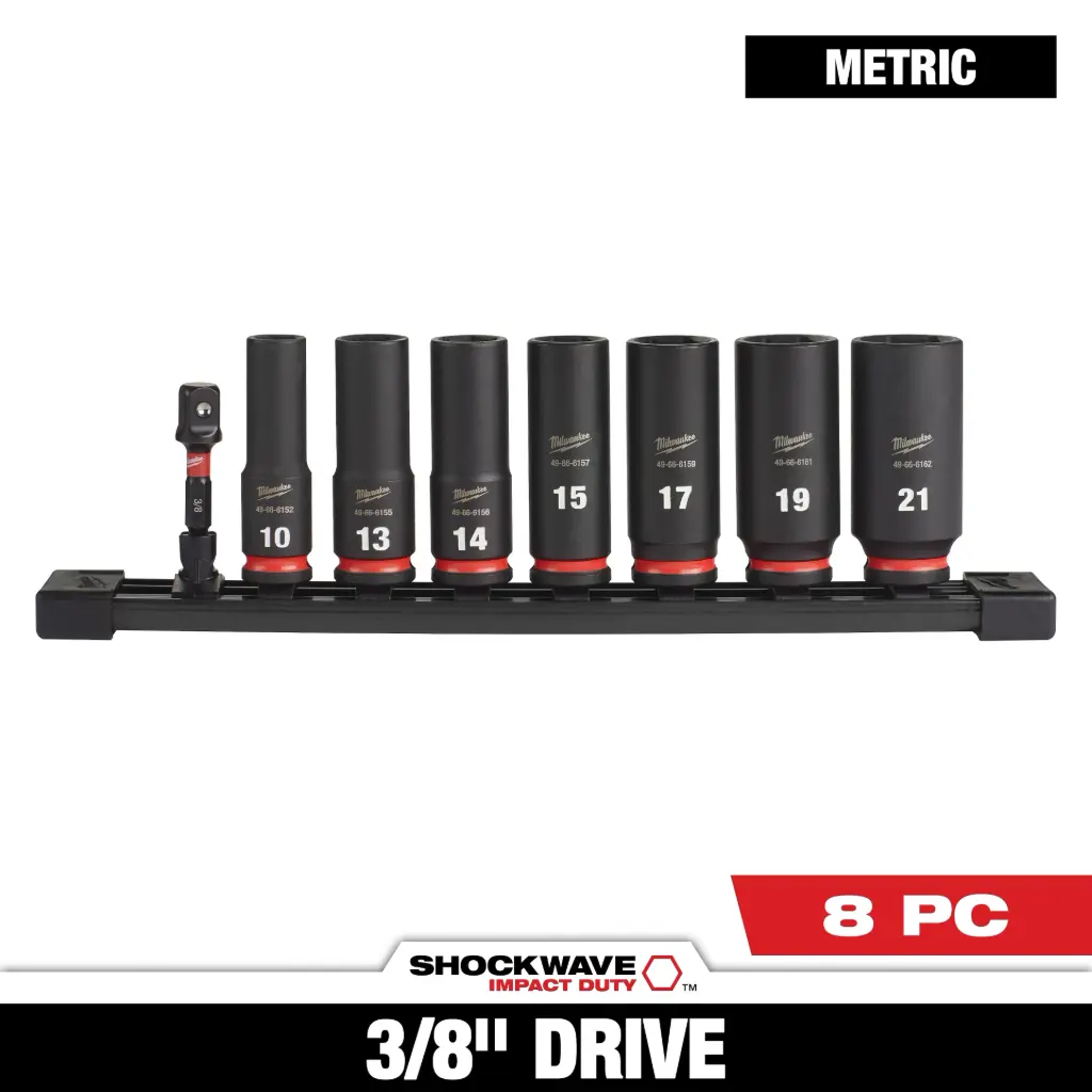 Milwaukee 49-66-7021 8PC SHOCKWAVE™ Impact Duty 3/8" Drive Metric Deep 6 Point Socket Set