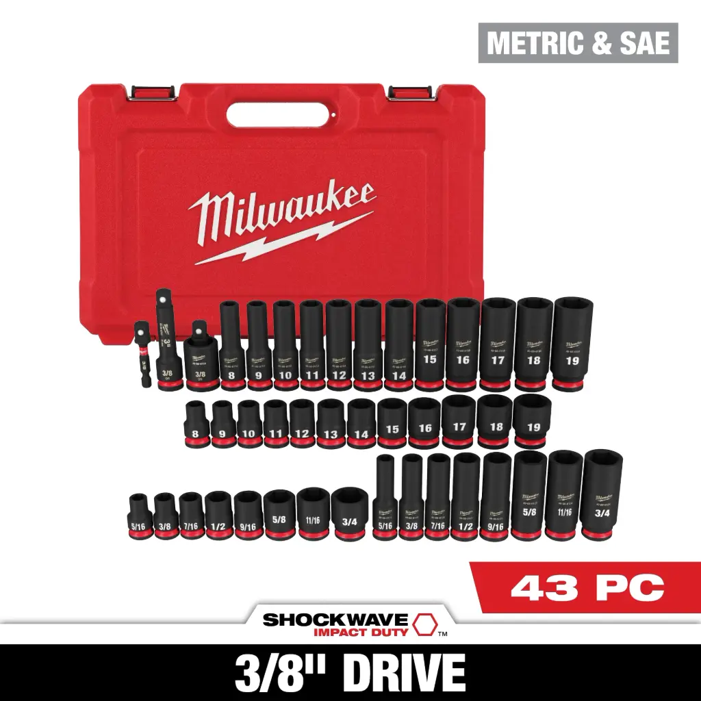 Milwaukee 49-66-7009 43PC SHOCKWAVE™ Impact Duty 3/8" Drive SAE & Metric Deep 6 Point Socket Set