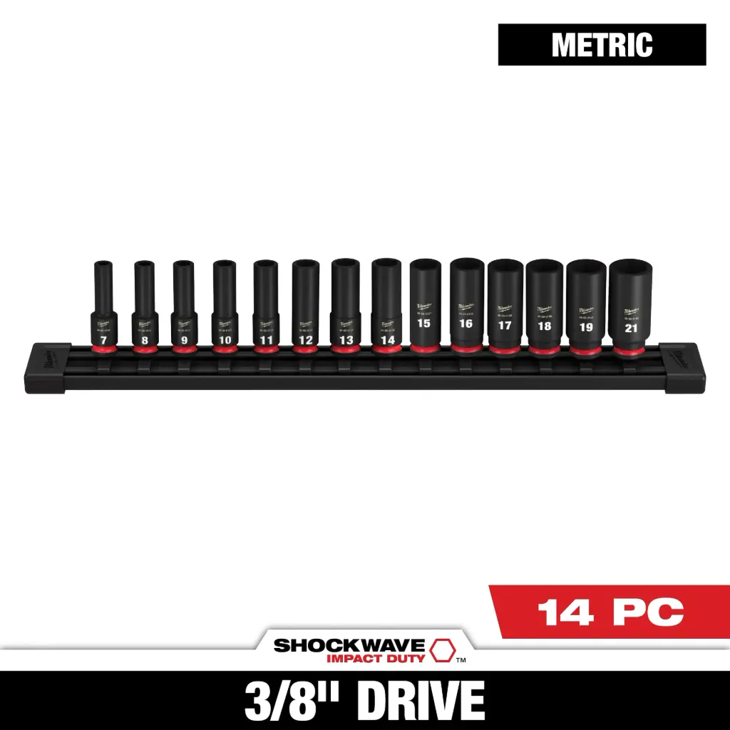 Milwaukee 49-66-7008 14PC SHOCKWAVE™ Impact Duty 3/8" Drive Metric Deep 6 Point Socket Set