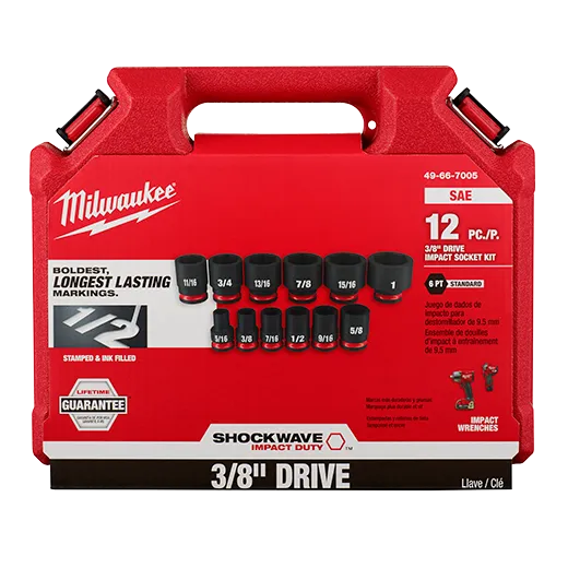 Milwaukee 49-66-7005 12PC SHOCKWAVE™ Impact Duty 3/8" Drive SAE Standard 6 Point Socket Set