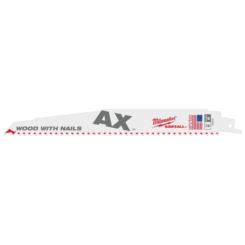 Milwaukee 48-01-2006 9" 5 TPI The AX™ Demolition Wood Cutting Sawzall® Blade Bulk 10