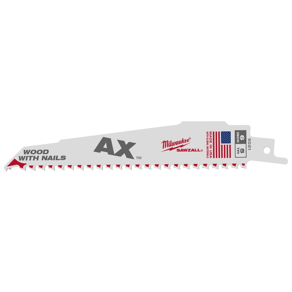 Milwaukee 48-00-8021 6" 5 TPI AX™ SAWZALL® Blade for Wood with Nails (25 PK)
