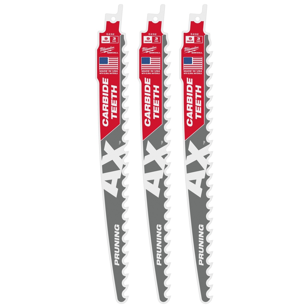 Milwaukee 48-00-5332 9" 3 TPI AX™ with Carbide Teeth SAWZALL® Blade for Pruning (3 PK)