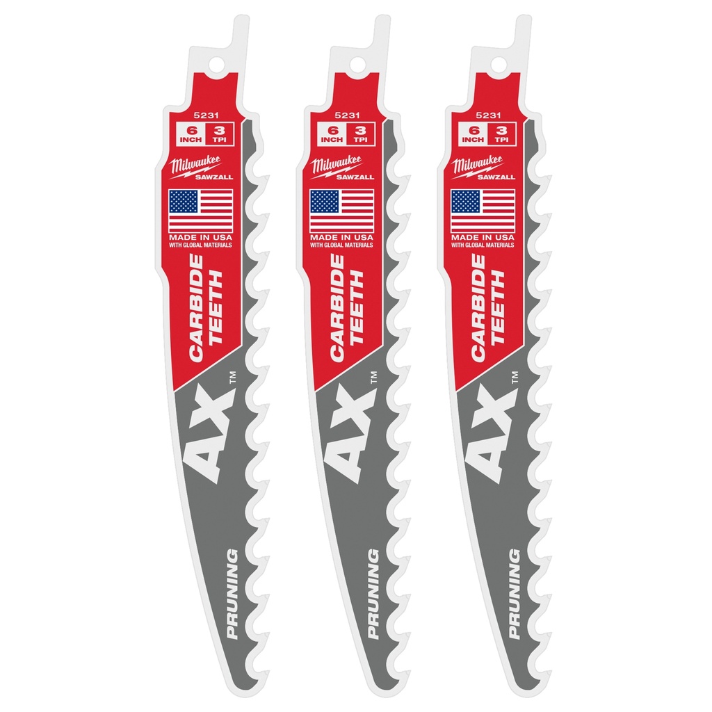 Milwaukee 48-00-5331 6" 3 TPI AX™ with Carbide Teeth SAWZALL® Blade for Pruning (3 PK)