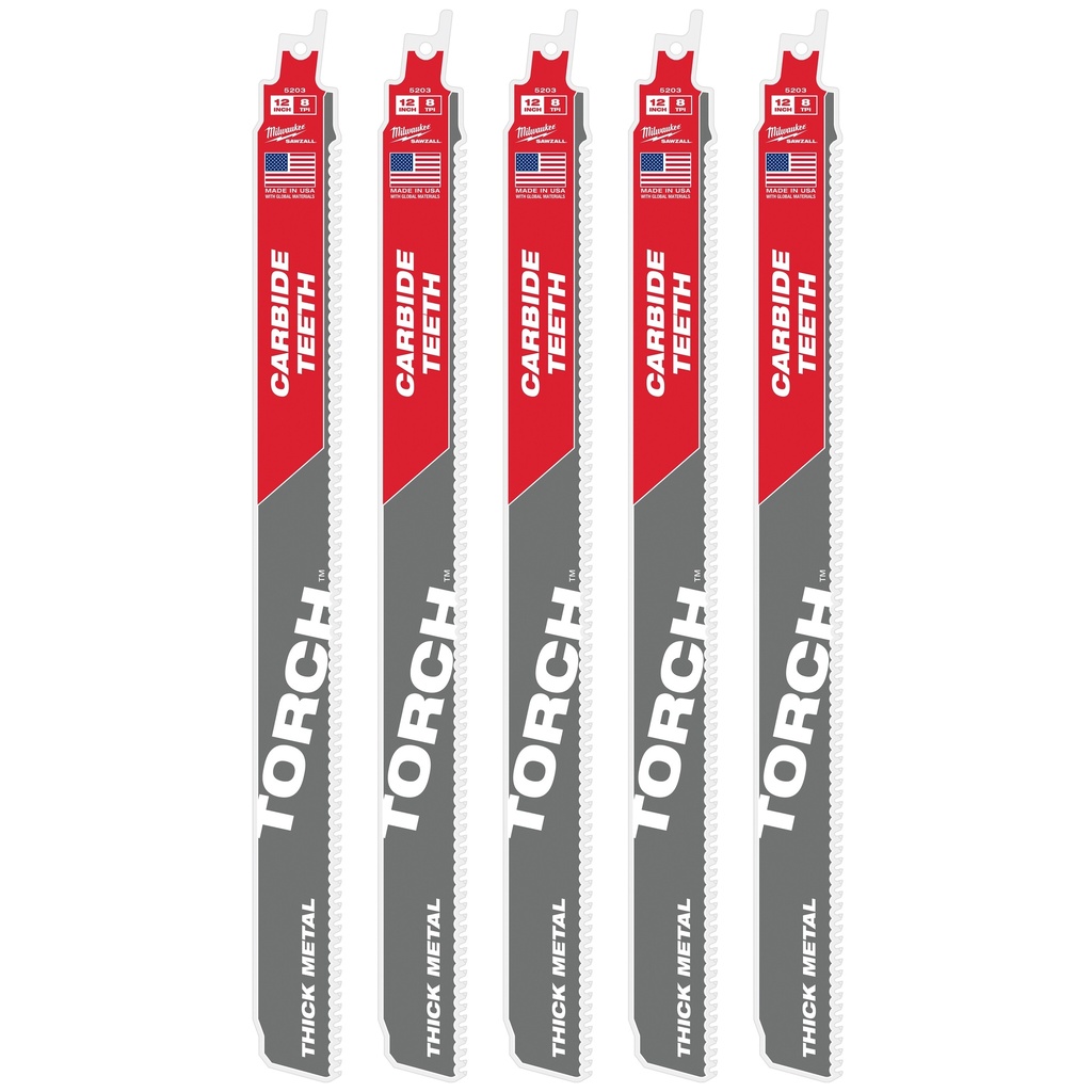 Milwaukee 48-00-5503 12" 8 TPI TORCH™ with Carbide Teeth for Thick Metal SAWZALL® Blade (5 PK)