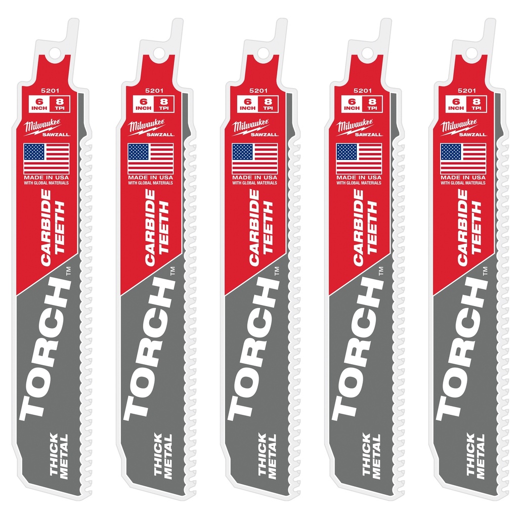 Milwaukee 48-00-5501 6" 8 TPI TORCH™ with Carbide Teeth SAWZALL® Blades (5 PK)