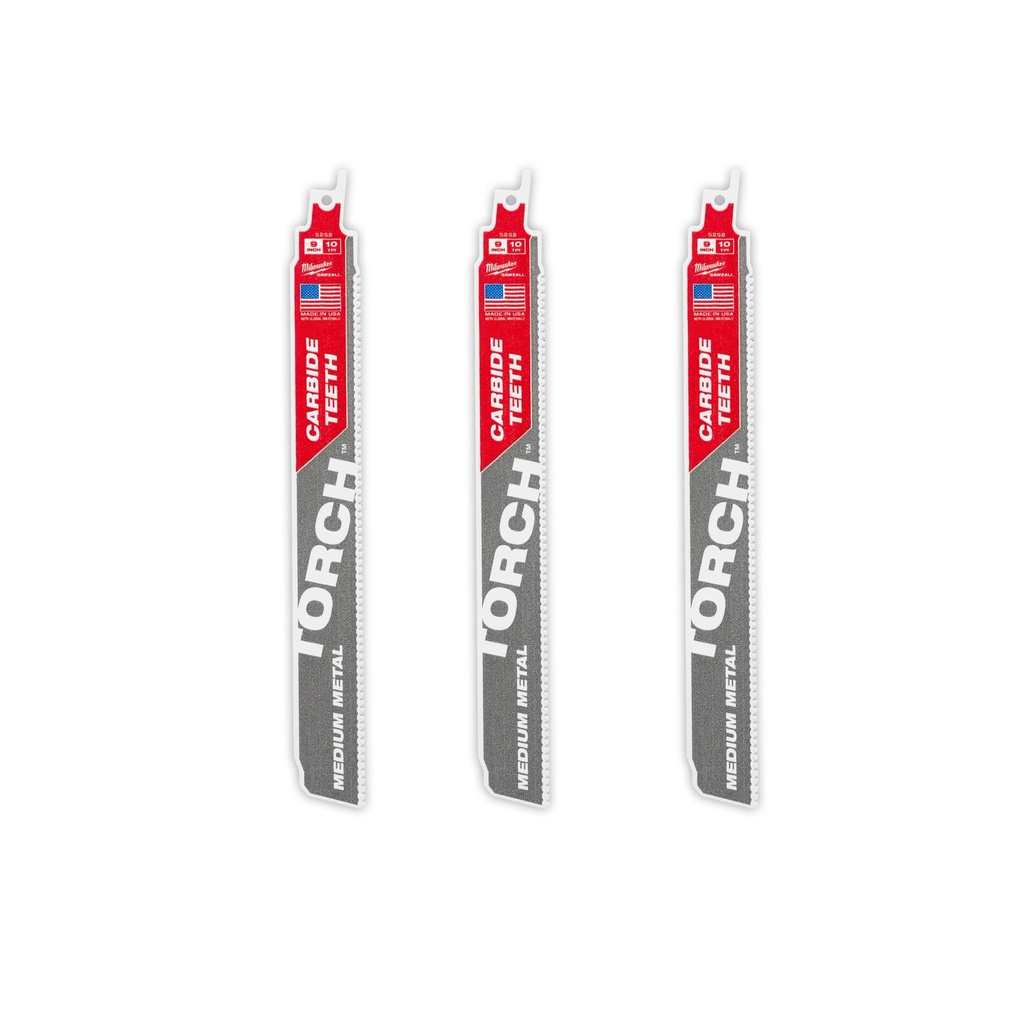 Milwaukee 48-00-5352 9" 10 TPI TORCH™ with Carbide Teeth SAWZALL® Blade for Conduit and Strut (3 PK)