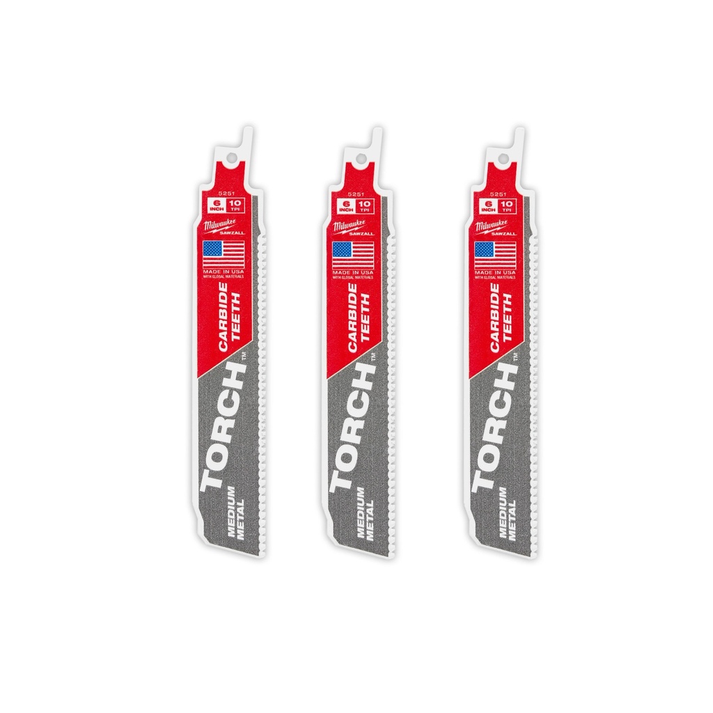 Milwaukee 48-00-5351 6" 10 TPI TORCH™ with Carbide Teeth SAWZALL® Blade for Conduit and Strut (3 PK)