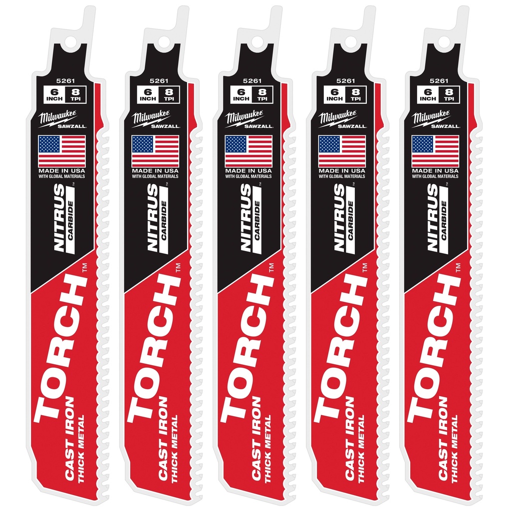 Milwaukee 48-00-5561 6" 8 TPI TORCH™ with NITRUS™ Carbide SAWZALL® Blade for Cast Iron (5 PK)