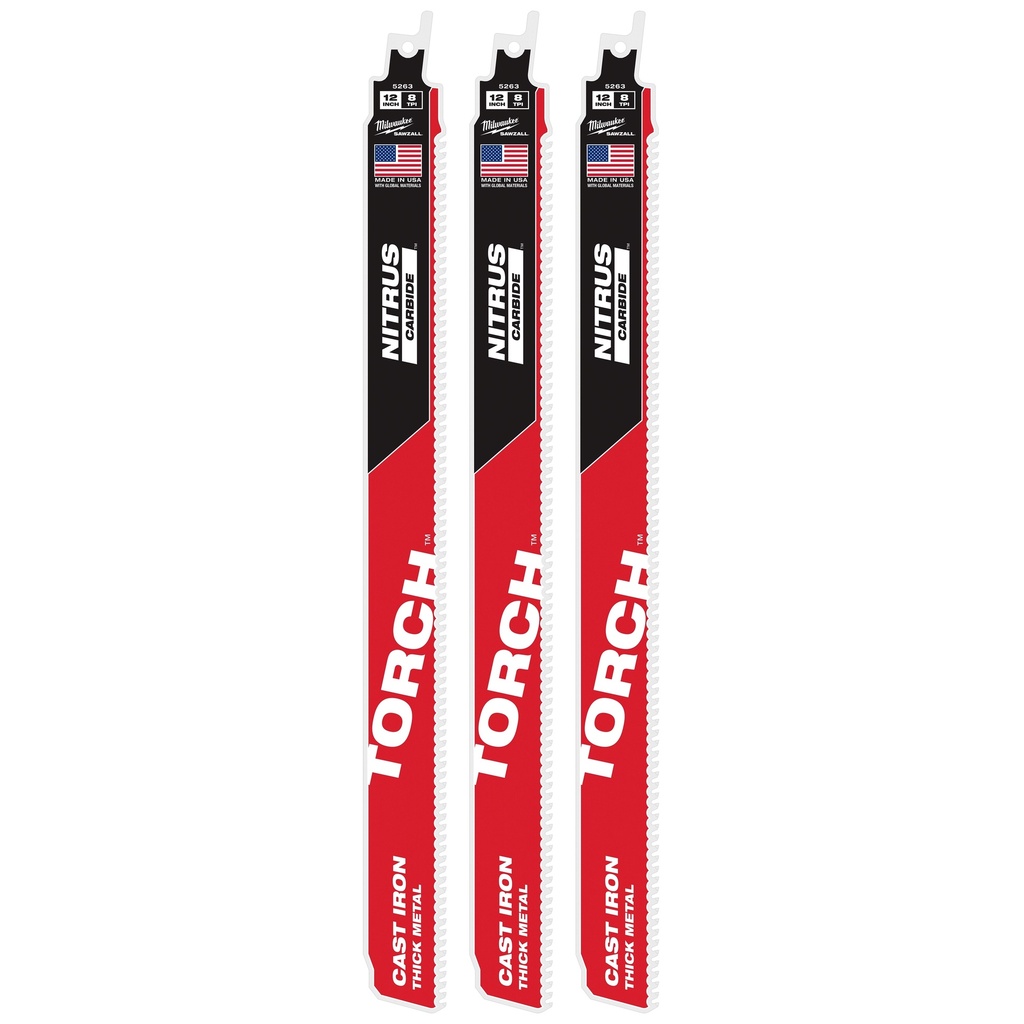 Milwaukee 48-00-5363 12" 8 TPI TORCH™ with NITRUS™ Carbide for Cast Iron SAWZALL® Blade (3 PK)