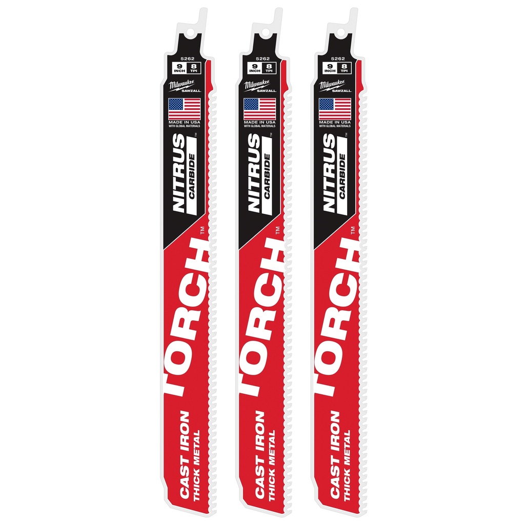 Milwaukee 48-00-5362 9" 8 TPI TORCH™ with NITRUS™ Carbide SAWZALL® Blade for Cast Iron (3 PK)