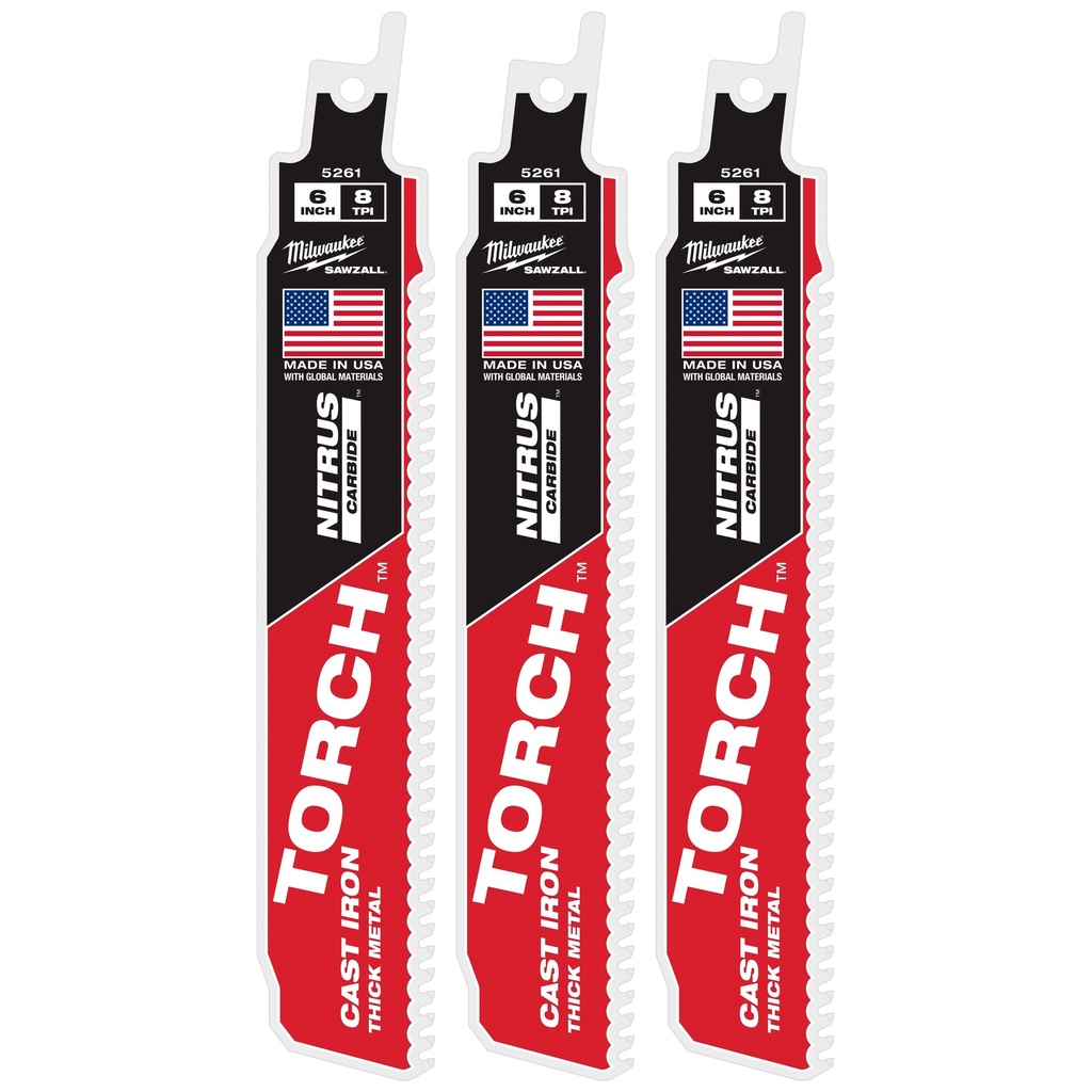 Milwaukee 48-00-5361 6" 8 TPI TORCH™ with NITRUS™ Carbide SAWZALL® Blade for Cast Iron (3 PK)